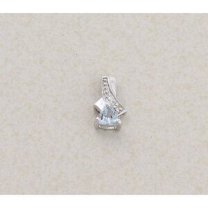 Pendant Only 10K White Gold Natural Aquamarine and Diamond Pendant 1/2" x 1/4"